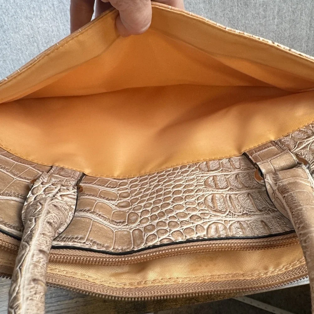 Bueno Faux Leather Embossed Croc Top Handle Bag Tan Laptop Business Bag